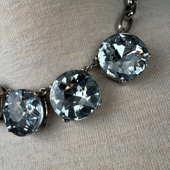 Express Silver Tone Clear Glass Chain Necklace 16-18" - Picture 2 of 7